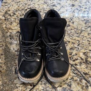 Miami Black Leather Lace-Up Flats with Cream Soles